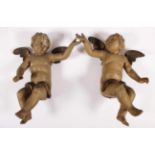 PAAR PUTTI, Holz, geschnitzt und farbig gefasst, L ca. 59, besch., DEUTSCH, 18./19.Jh.