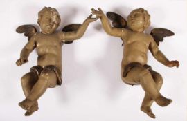 PAAR PUTTI, Holz, geschnitzt und farbig gefasst, L ca. 59, besch., DEUTSCH, 18./19.Jh.