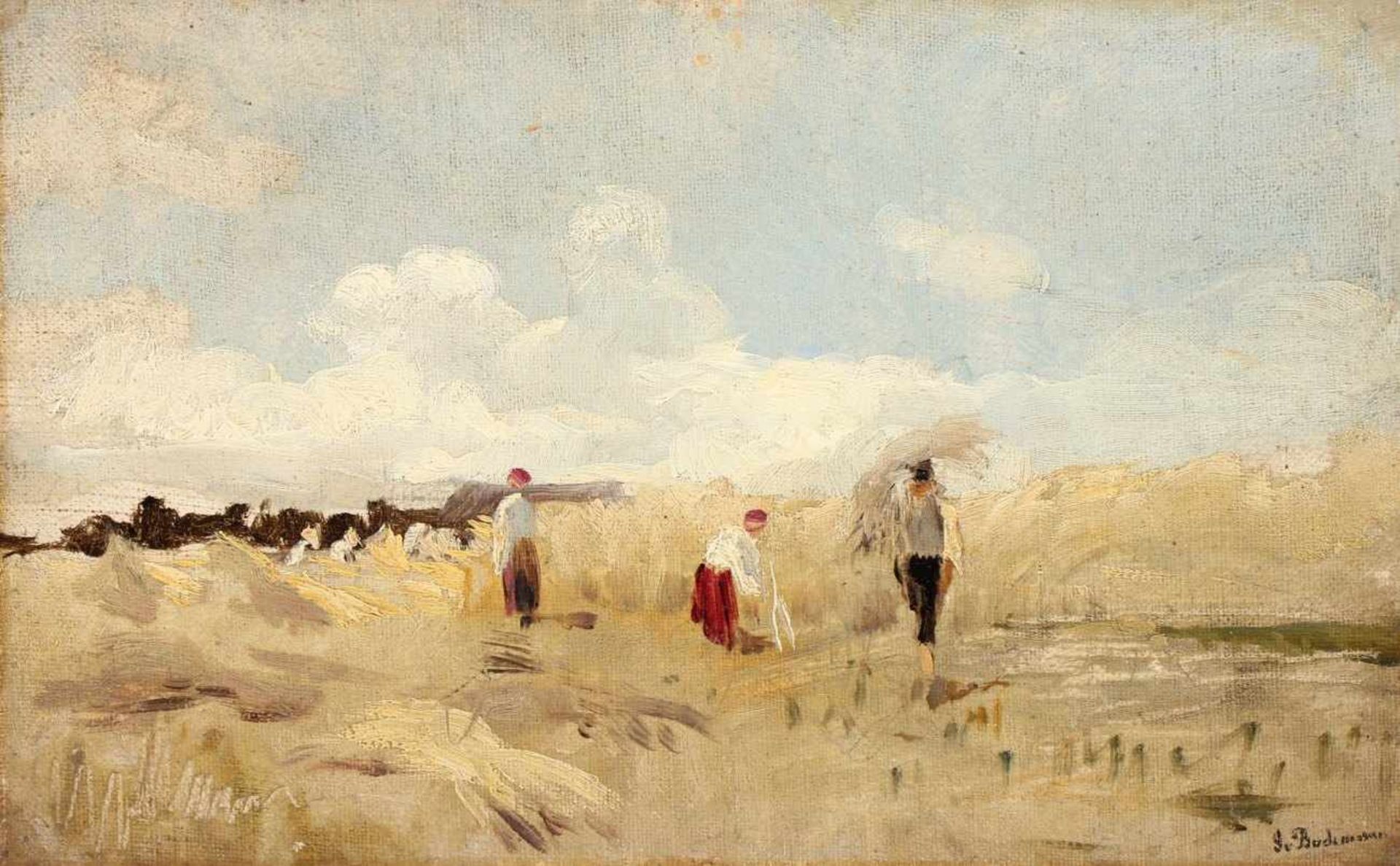 BOCHMANN, Gregor von (1850-1930), "Estnische Bauern bei der Heuernte", Studie, Öl/Lwd., 17 x 26,5,