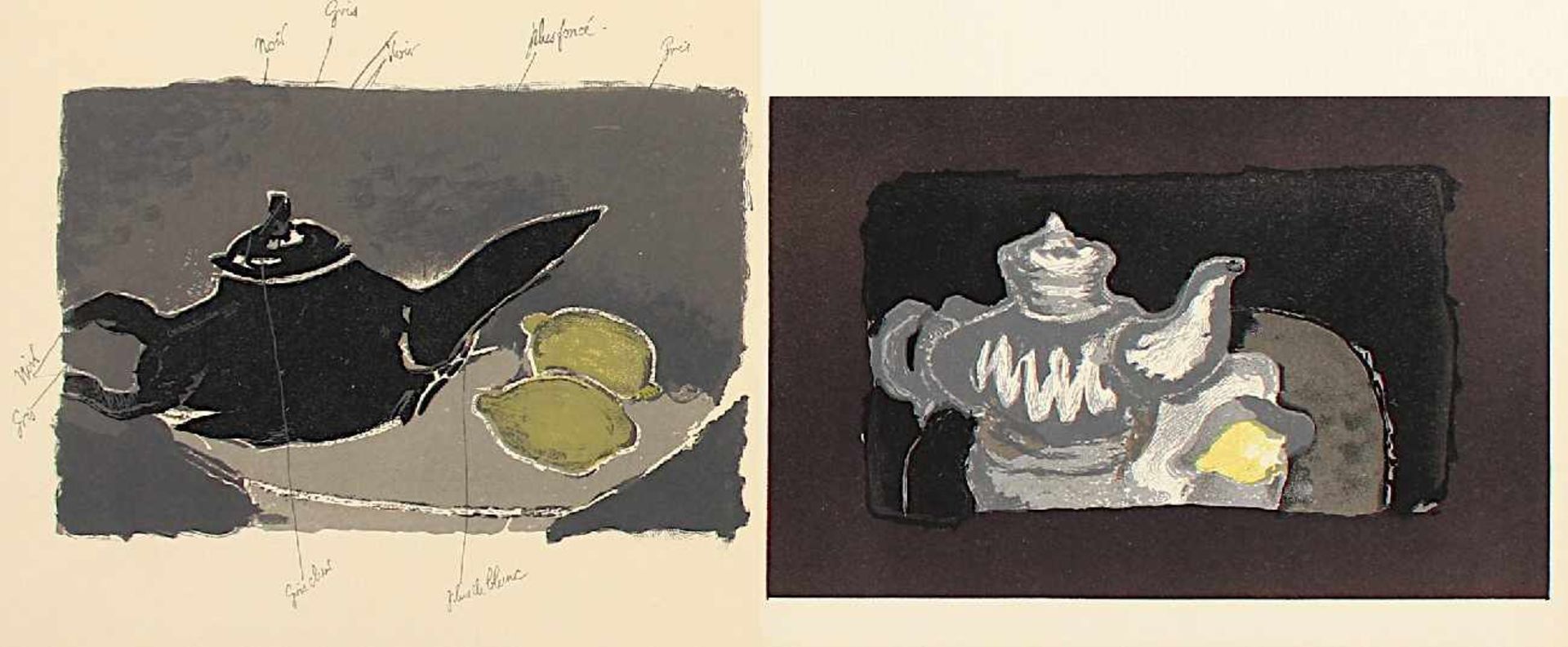 BRAQUE, Georges, 2 Graphiken, Farblithografien, ca. 18 x 19, A.Sauret, Braque Lithograph, Mourlot,
