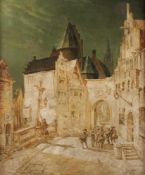 WILLE, August von (1829-1887), "Nächtliches Ständchen in einer Kleinstadt", Studie/Entwurf, Öl/Lwd.,