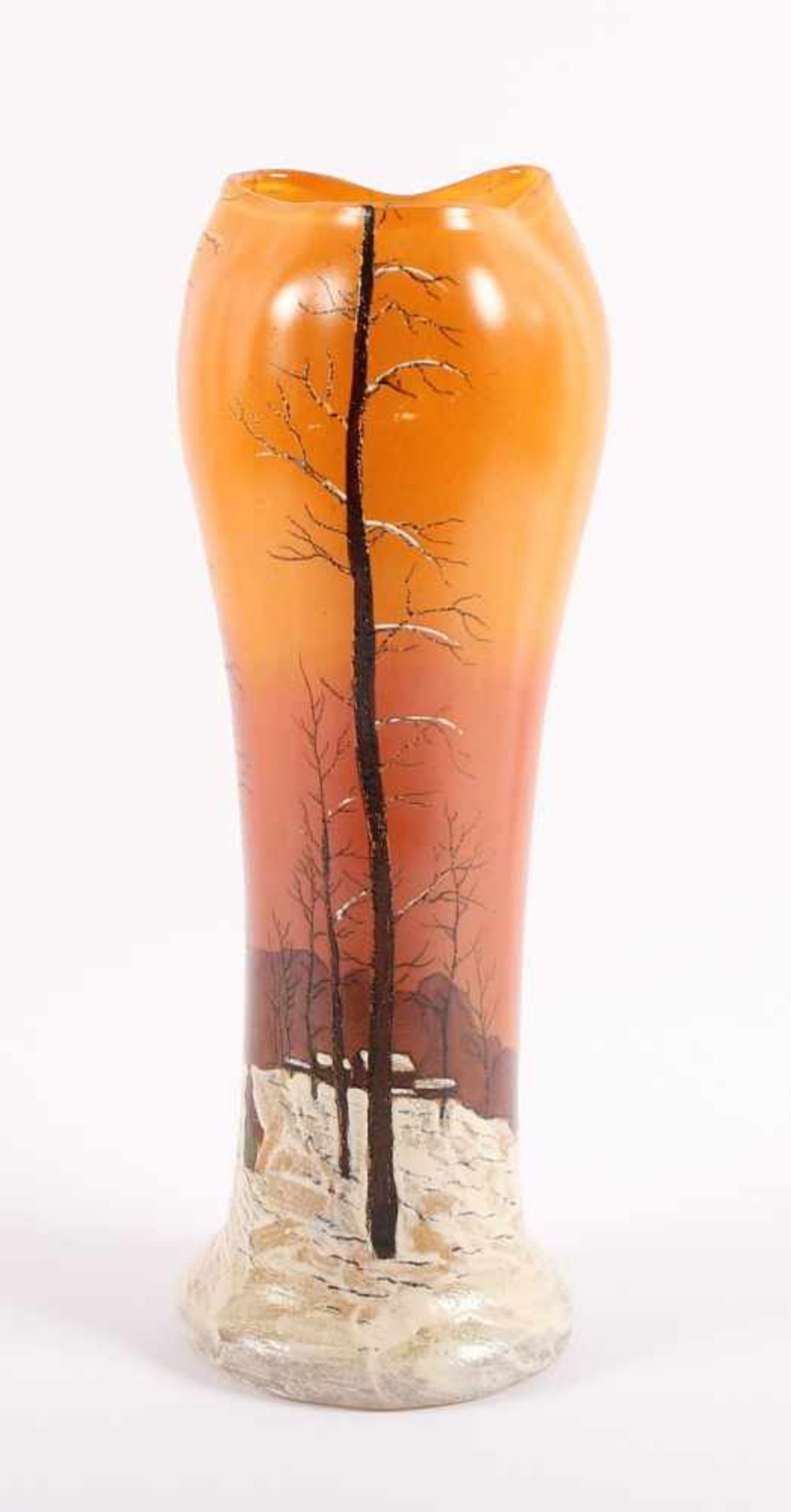 PAYSAGE EN HIVER-VASE, farbloses Glas, orangefarben überfangen, Winterlandschaft in polychromer - Image 2 of 2