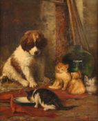WAGNER, Paul Hermann (1852-1937), "Junger Hund mit vier Kätzchen", Öl/Lwd., 42 x 34,5, unten