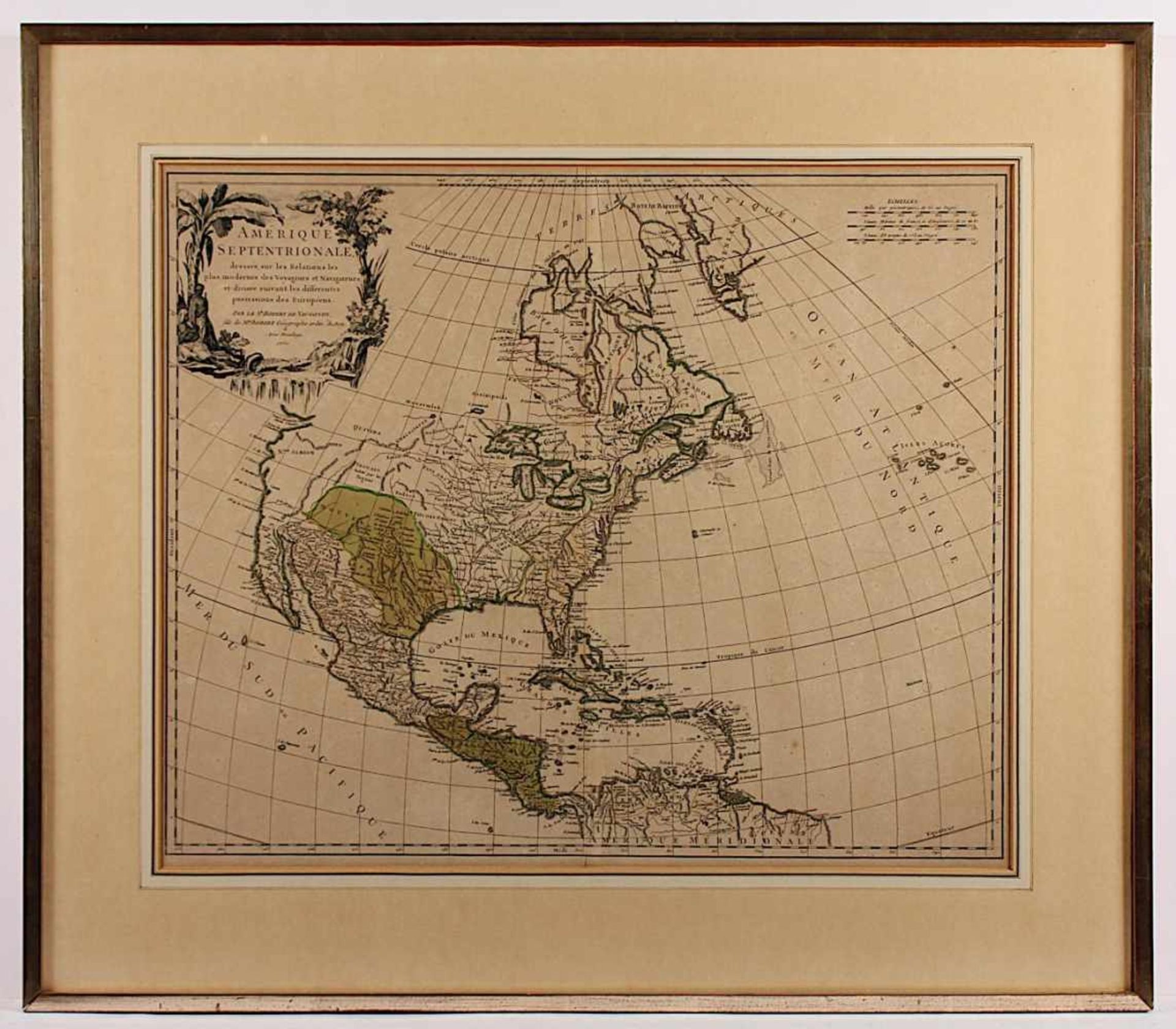 NORDAMERIKA, "Amérique septentrionale", kolorierter Kupferstich, 48 x 58, bei VAUGONDY, um 1760, R.