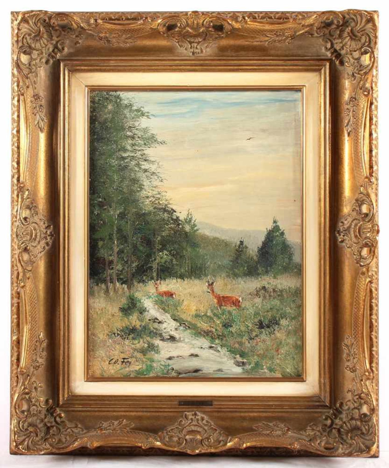 FEY, Carl Otto, "Rehe auf einer Waldlichtung", Öl/Malplatte, 40 x 30, unten links signiert, R.
