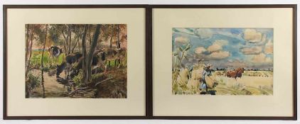 SCHOLZ, Hans, zwei Aquarelle Landschaften, 31 x 45 und 34 x 46, handsigniert und datiert 1950, R.