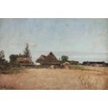 BOCHMANN, Gregor von (1850-1930), "Estnische Landschaft mit Bauernhäusern", Öl/Lwd., 17,5 x 26,