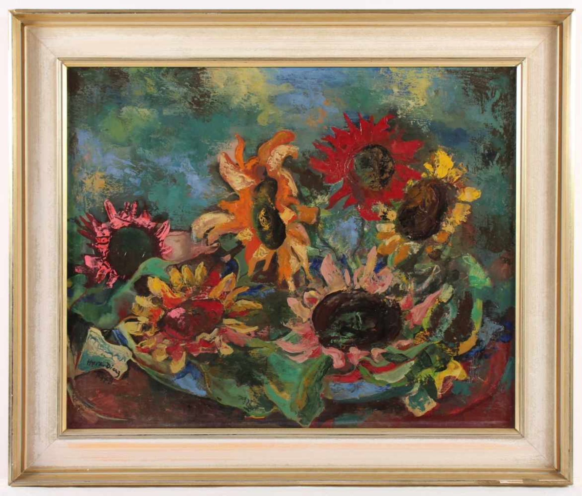 DIENZ, Herm, "Sonnenblumen", Öl/Hartfaser, 50 x 60, unten links signiert und datiert 1948, R.