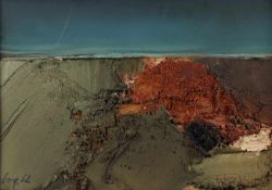 UNBEKANNTER KÜNSTLER, "Informelle Komposition", Mischtechnik mit Sand und Farbe/Platte, 31 x 43,