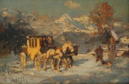 VELTEN, Wilhelm (1847-1929), "Winterlandschaft mit Kutsche", Öl/Holz, 24 x 15,5, unten links