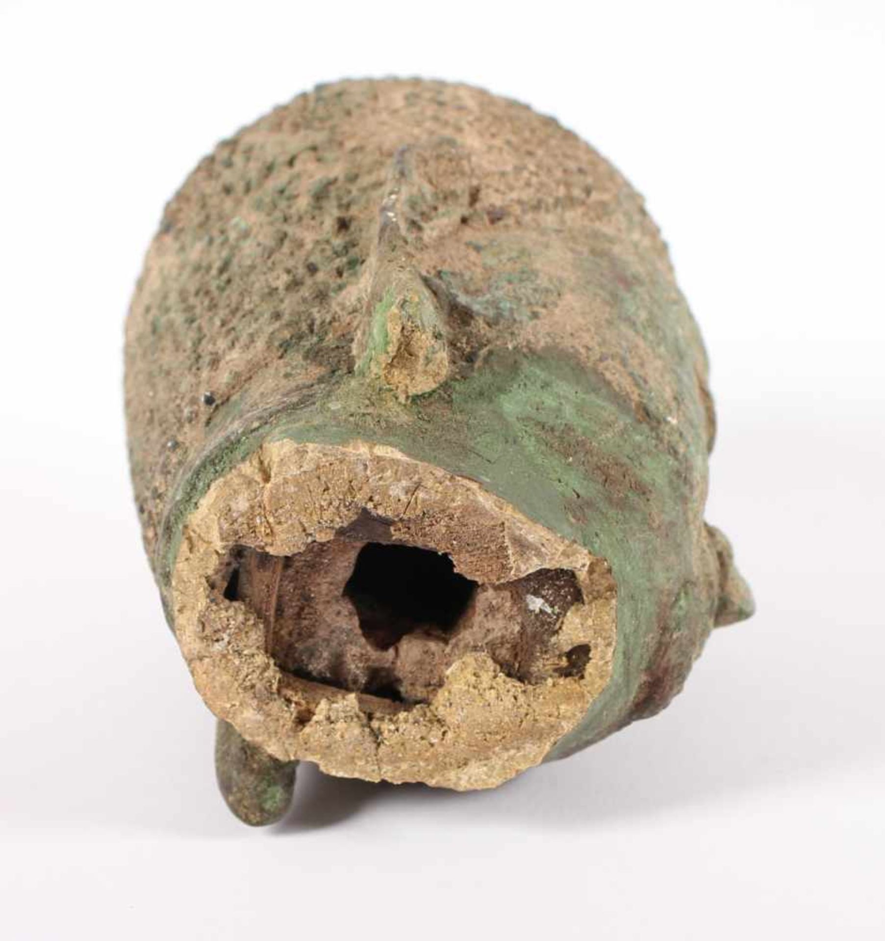 BUDDHA-KOPF, Bronze, kleine Buckellocken, Flammenornament über dem Ushnisha fehlt, H 16, THAILAND, - Bild 4 aus 4
