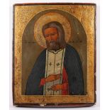 IKONE, "Heiliger Seraphim von Sarow", Tempera/Holz, 31 x 25, mit Goldgrund, RUSSLAND, 19.Jh.