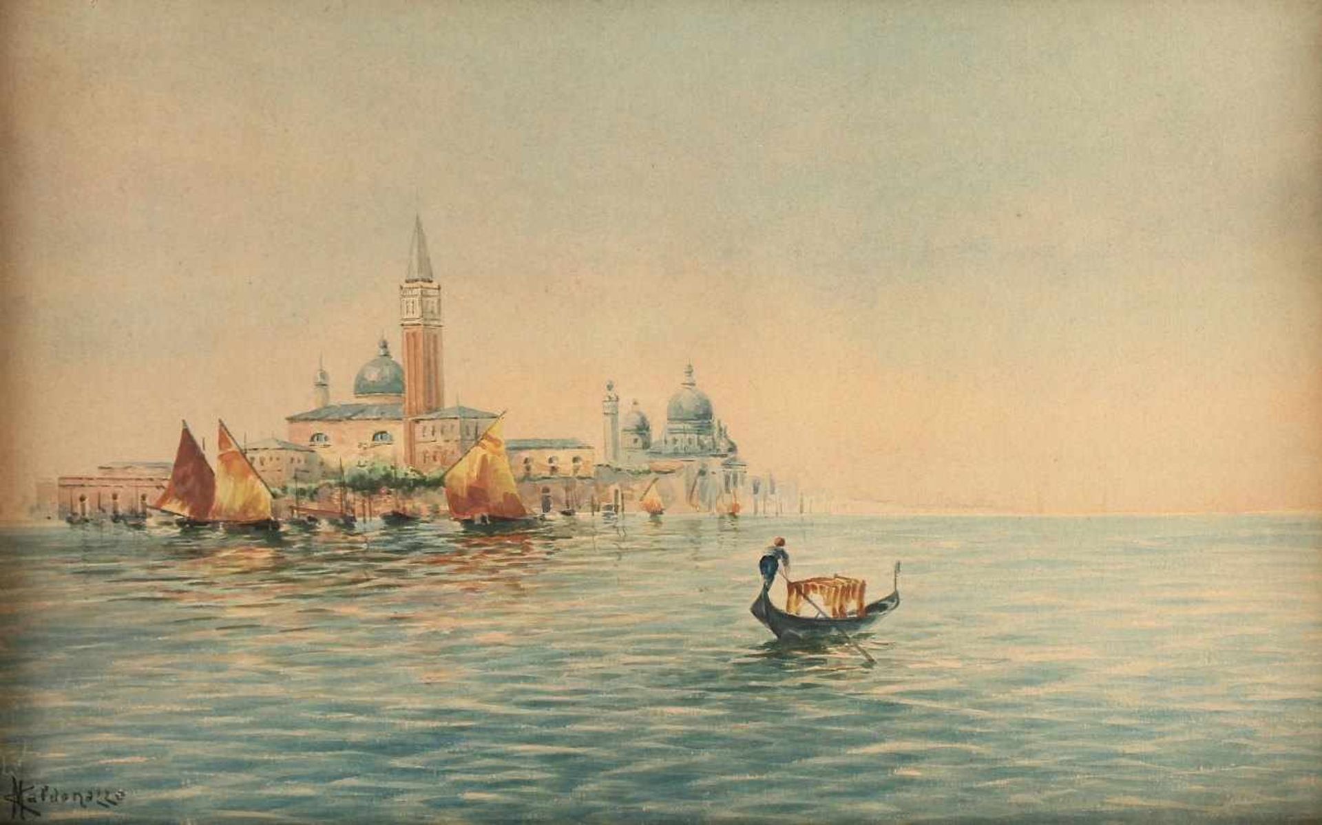 CALDONAZZO, M. (Italien um 1900), "Blick auf die Insel San Giorgio Maggiore in der Lagune von - Image 2 of 2
