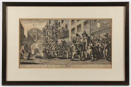 HOGARTH, William, nach, "Burning Ye Rumps at Temple-Barr", Radierung, 26,5 x 49,5, leicht besch.,