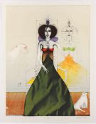 WUNDERLICH, Paul, "Eine schöne Frau mit Ihren zwei Hunden", Original-Farblithografie, ca. 64 x 46,