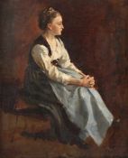 OESTERLEY, Carl August H. (1839-1930), "Sitzende junge Bäuerin", Öl/Holz, 33 x 27, unten rechts