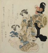KEISAI EISEN (1790-1848), Surimono für das Jahr des Hahns (1825), Shikishiban surimono (19 x 21,