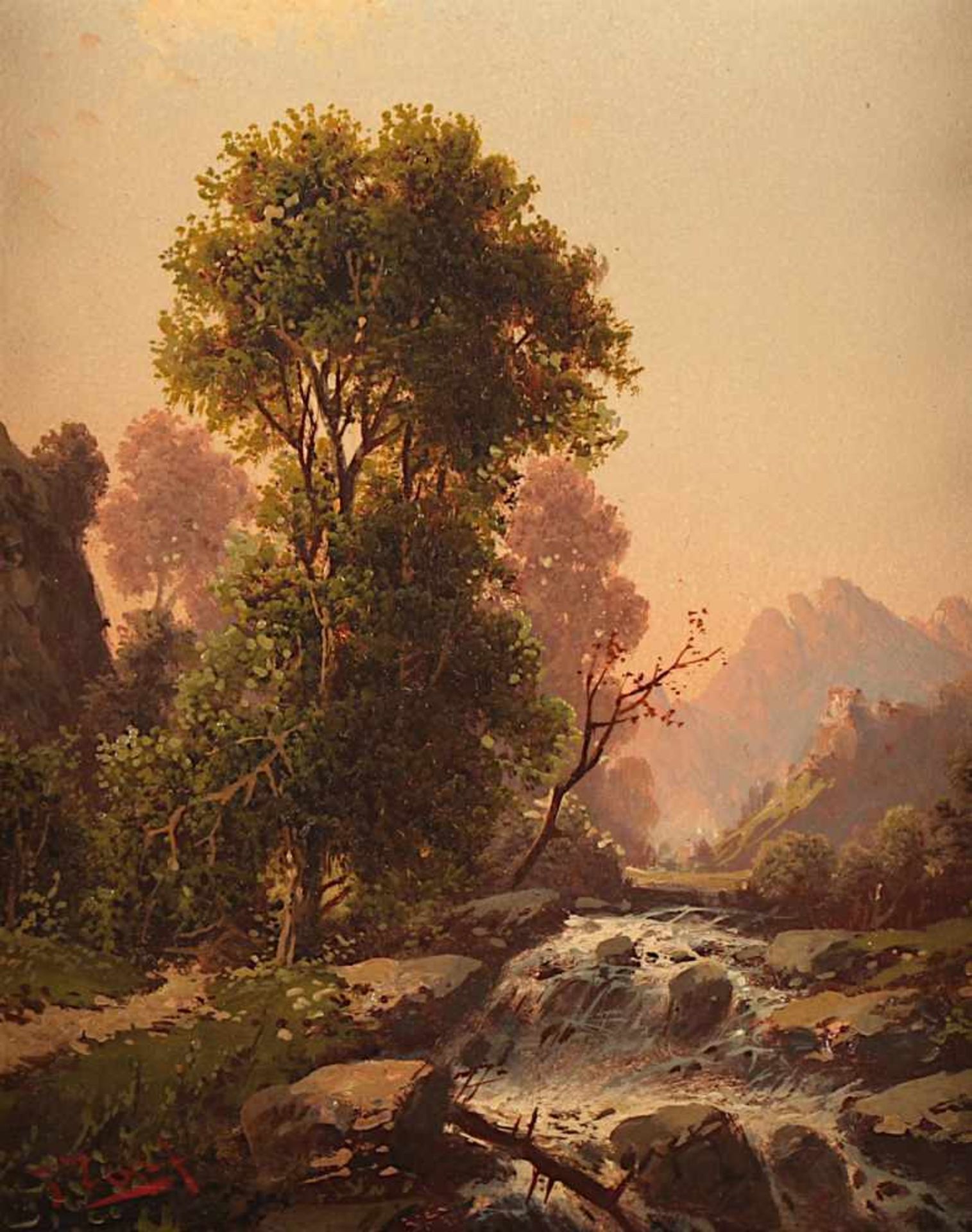 ZOPF, Julius (1838-1897), "Landschaft mit Bachlauf", Öl/Holz, 26,5 x 21, unten rechts signiert, - Bild 2 aus 4