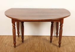 GROSSER GATELEG TABLE, Mahagoni, besch. und rest., Platte seitlich abklappbar, H 71, L 137, B 62/116