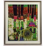 HUNDERTWASSER, Friedensreich, "Tomorrows world", Farbmultiple, 53 x 43, mit Metallfolienprägung,