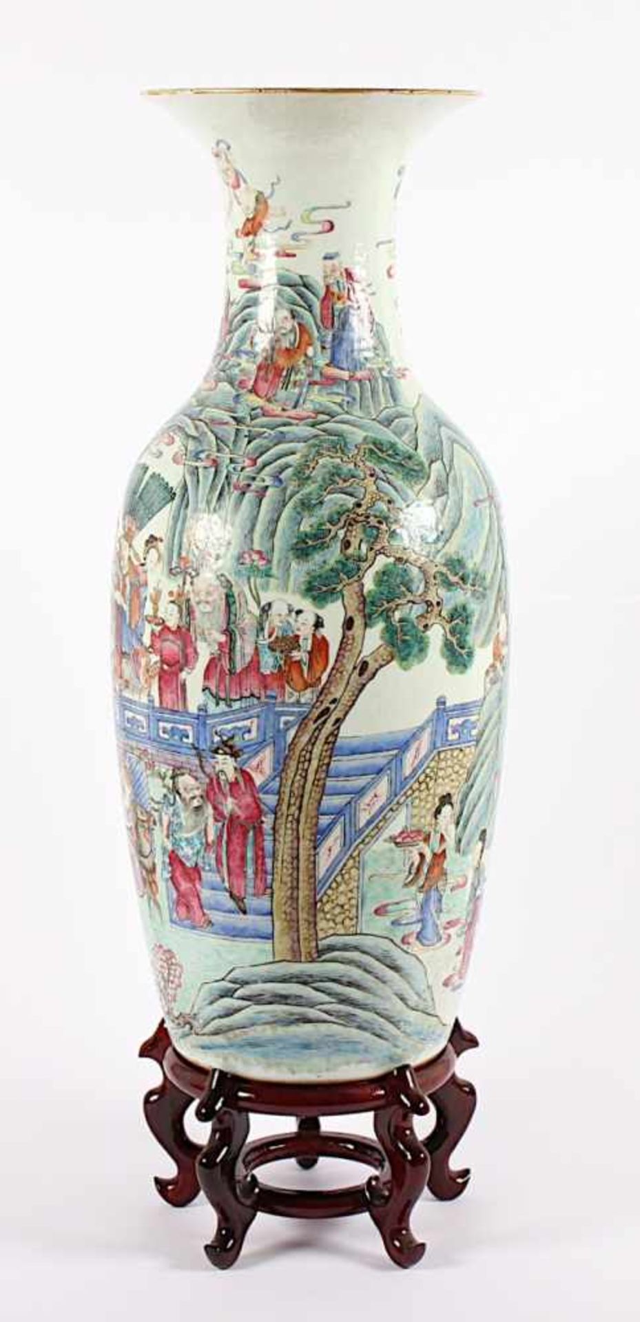 GROSSE VASE, Porzellan, auf der Wandung in den Farben der Famille Rose und Gold zahlreiche - Bild 2 aus 6