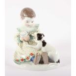 SELTENE JUGENDSTIL-FIGUR "KIND MIT HUND", farbig bemalt, H 12,5, Modellnr. A 234, Bossierernr. 51,