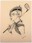 ZINOVIEW (russisch um 1920), "Golfspielerin", Tusche/Papier, 33 x 24,5, unten rechts