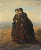 VELDHUIJZEN, Johannes Hendrick (1831-1910), "Zwei Frauen am Meer", Öl/Lwd., 85 x 69, rest. und min.
