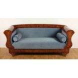 BIEDERMEIER-SOFA, Nussbaum und Ahorn, reich intarsiert, Polsterung erneuert, H 93, B 205, T 67,