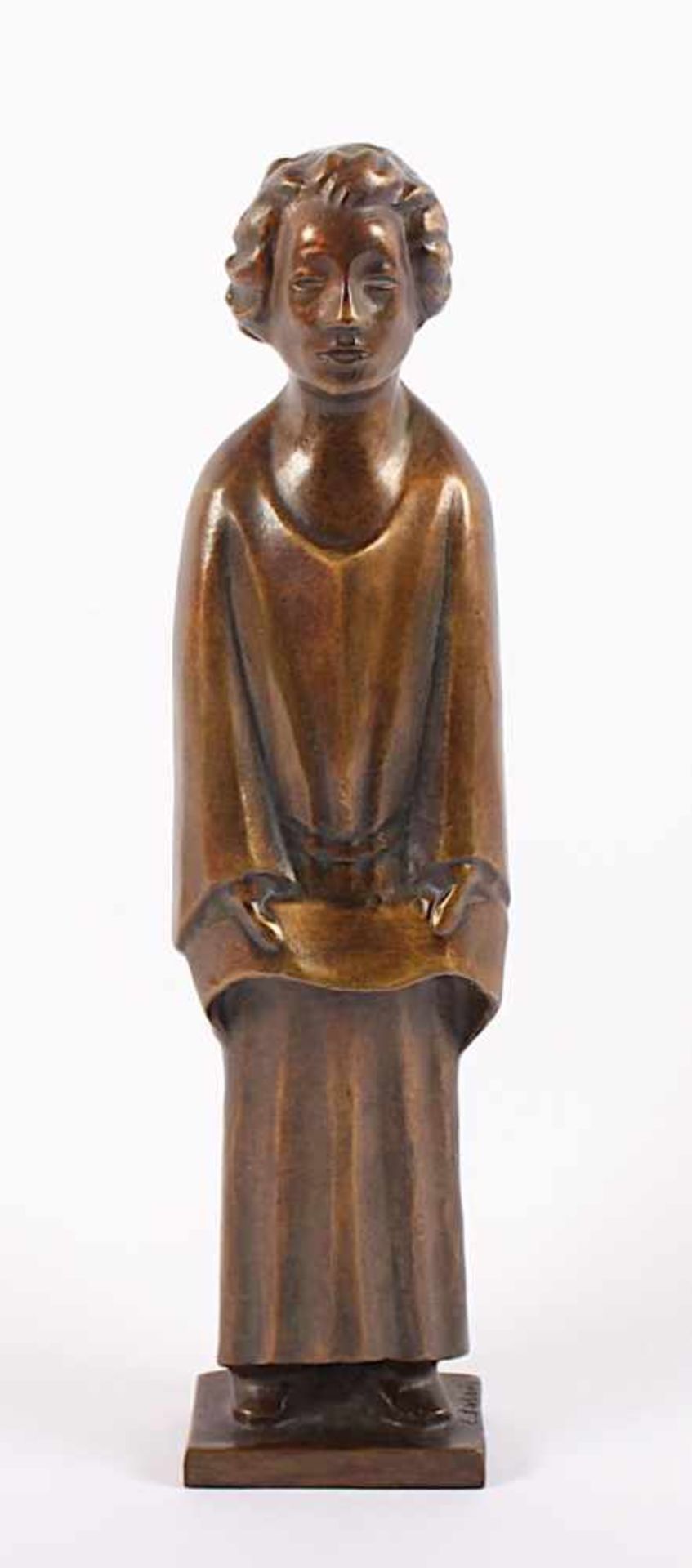 BARLACH, Ernst, "Engel", Bronze, H 32,5, seitlich nummeriert 471/980, Gießermarke Ars mundi,