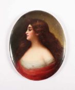 MINIATUR, farbig gemaltes Frauenbild nach Angelo Asti, H 6,2, minst.ber., wohl BÖHMEN, um 1900- - -