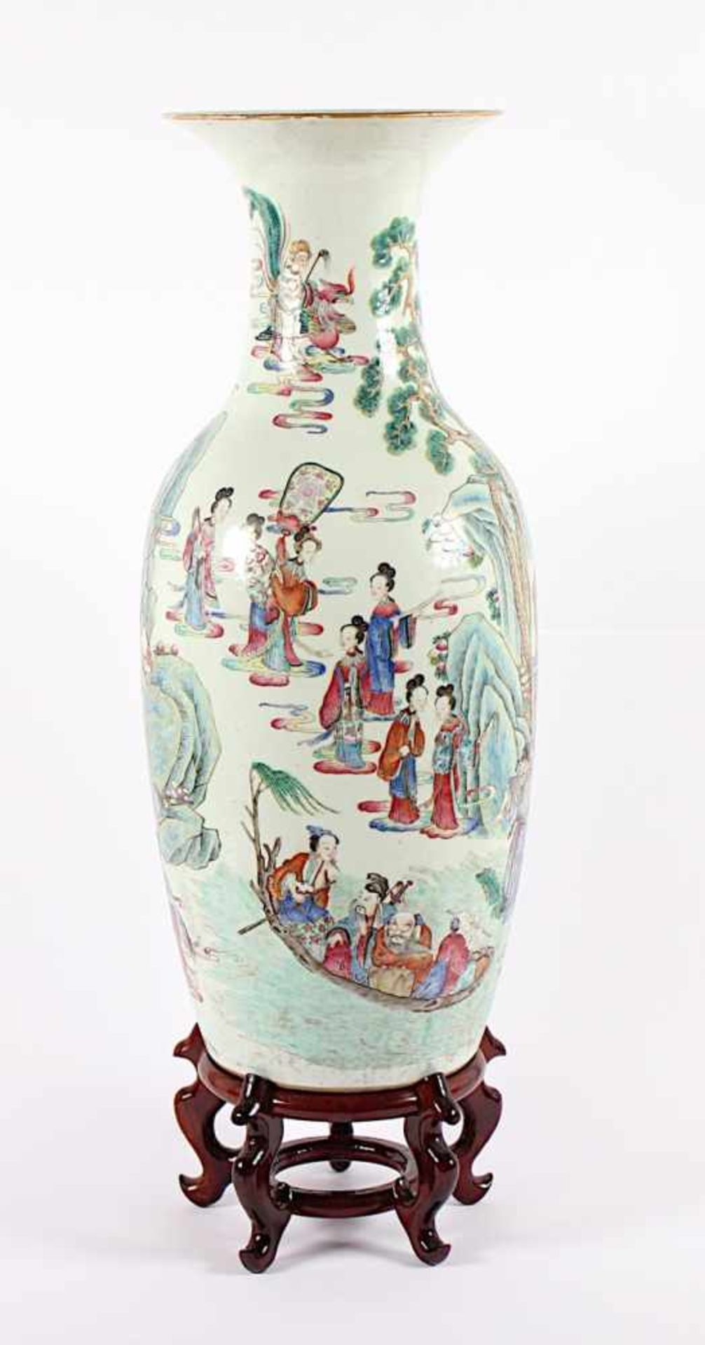 GROSSE VASE, Porzellan, auf der Wandung in den Farben der Famille Rose und Gold zahlreiche - Bild 4 aus 6