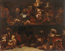 SAKRALMALER DES 17.JH., "Zwei Gemälde mit Szenen aus dem Leben Petri", Öl/Lwd., 41 x 102, doubliert,