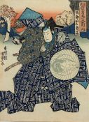 UTAGAWA KUNISADA (1786-1865), Schauspieler an bekannten Stätten, Schauspieler in einem Samurai-