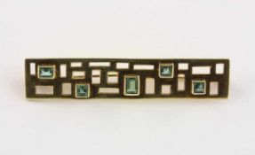 BROSCHE, 585/ooo Gelbgold, besetzt mit Turmalinen im Emerald-Cut, Nadel verbogen, L 6,6, 14,6g- - -