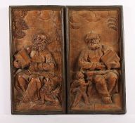 PAAR EVANGELISTENRELIEFS, Matthäus und Markus, Holz, geschnitzt, ca.49 x 33, gerahmt, leicht besch.,