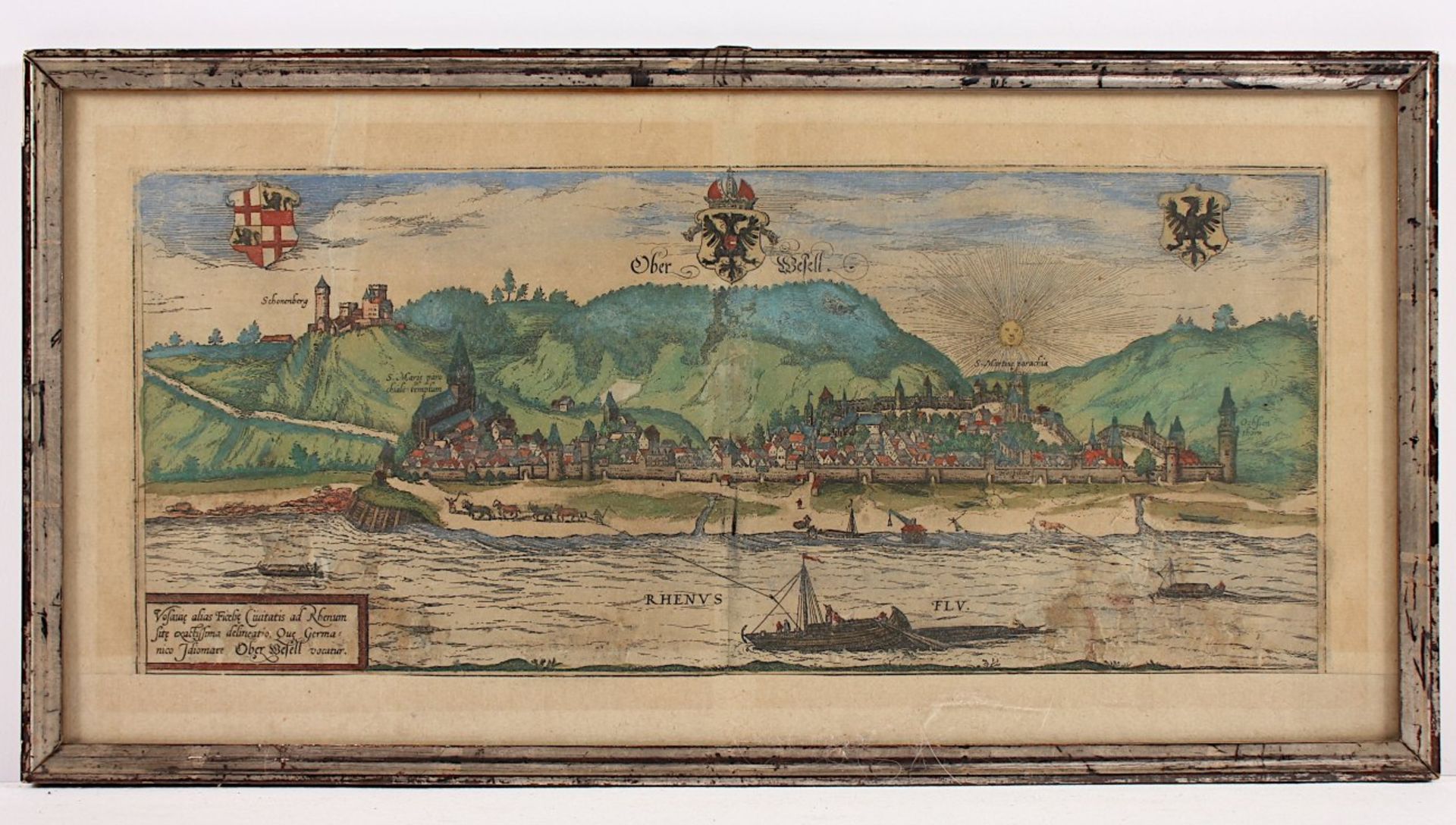 OBERWESEL, kolorierter Kupferstich, 19 x 42,5, M.MERIAN, um 1640, läs., R.- - -22.00 % buyer's
