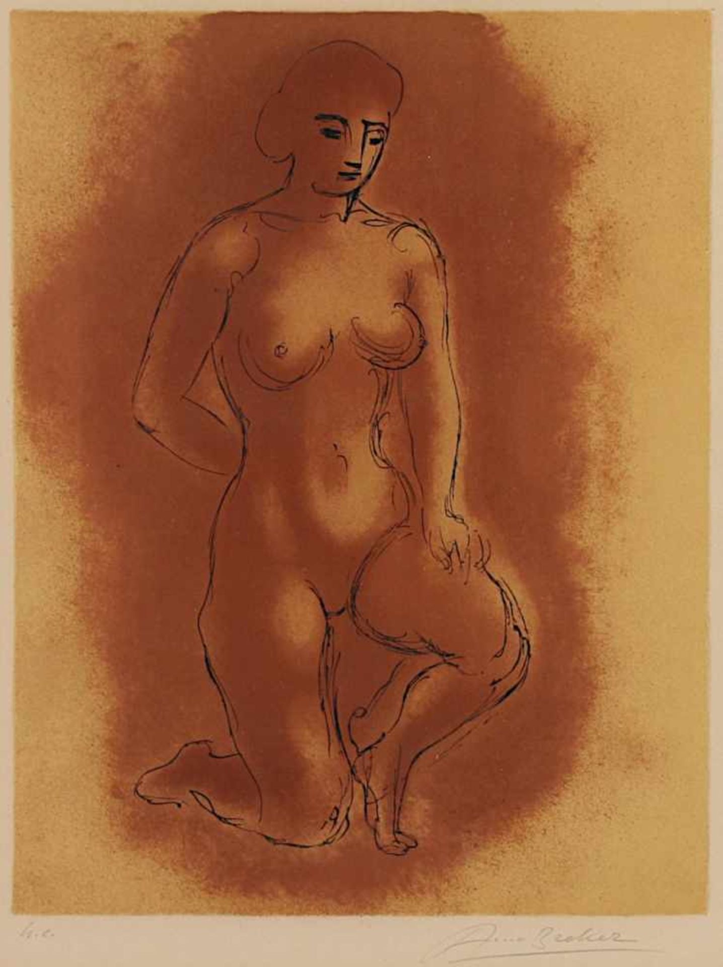 BREKER, Arno, "Frauenakt", Original-Farblithografie, 48 x 37, bez. H.C., handsigniert, läs., - Bild 2 aus 2