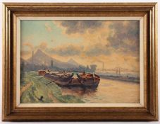 MULLER, Leopold (1879-1961), "Hafen mit großer Schute", Aquarell/Papier, 36 x 52, unten rechts
