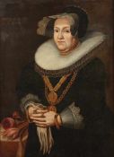 PORTRAITMALER DES 17.JH., "Bildnis einer Frau mit Haube und Duttenkragen", Öl/Lwd., 84 x 63,