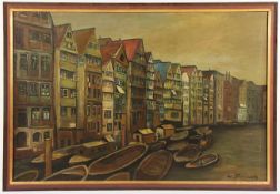 STENZEL, Walter (Hamburger Maler A.20.Jh.), "Ansicht des Nicolausfleet in Hamburg", Öl/Lwd., 80 x