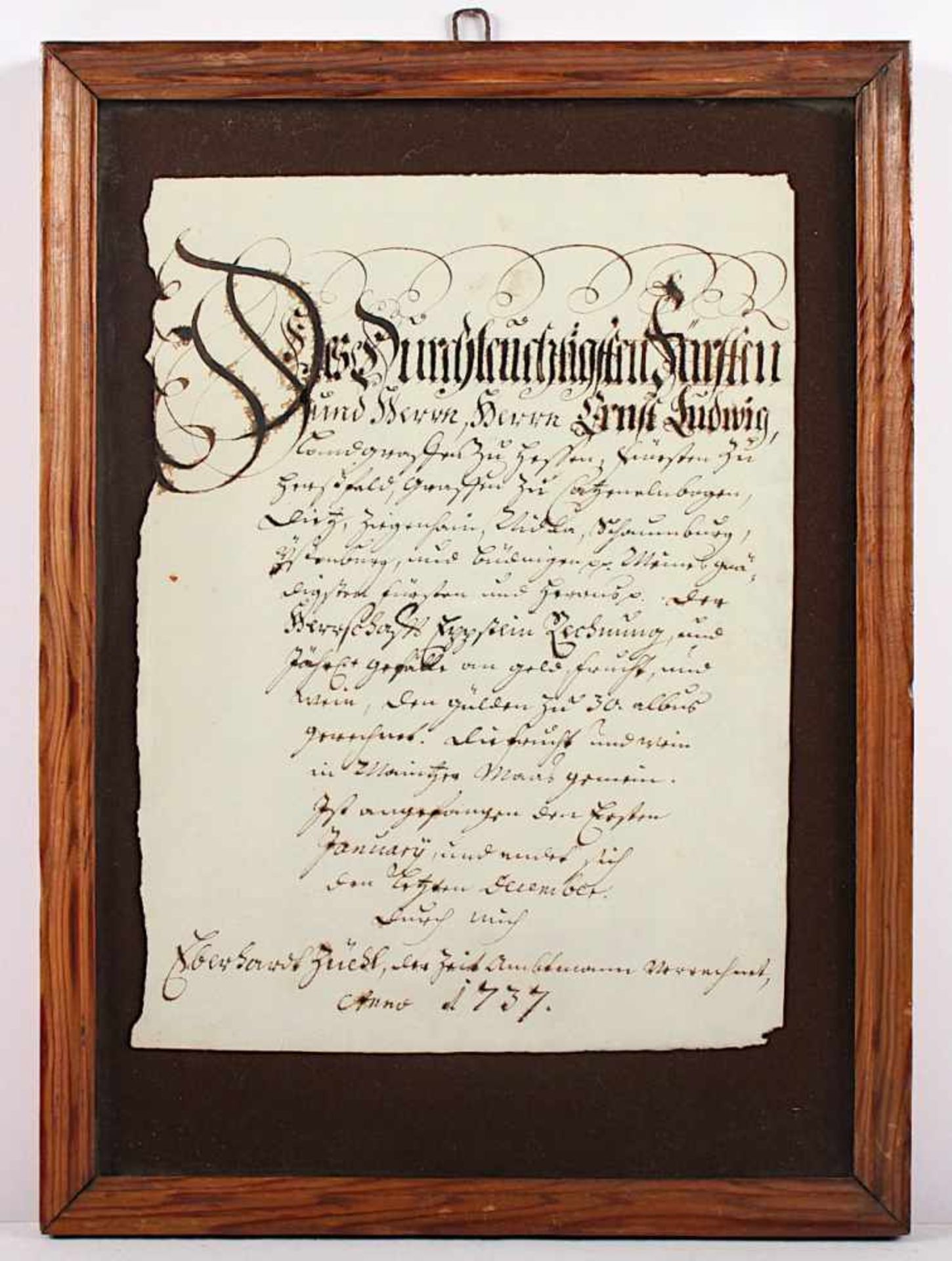 URKUNDE, Tusche auf Papier, 28 x 20, datiert 1737, R.- - -22.00 % buyer's premium on the hammer - Bild 2 aus 2