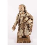 HEILIGENFIGUR, "S. Luis Rei de F.", kniend mit Kelch dargestellt, Holz, geschnitzt, H 50,