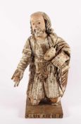 HEILIGENFIGUR, "S. Luis Rei de F.", kniend mit Kelch dargestellt, Holz, geschnitzt, H 50,