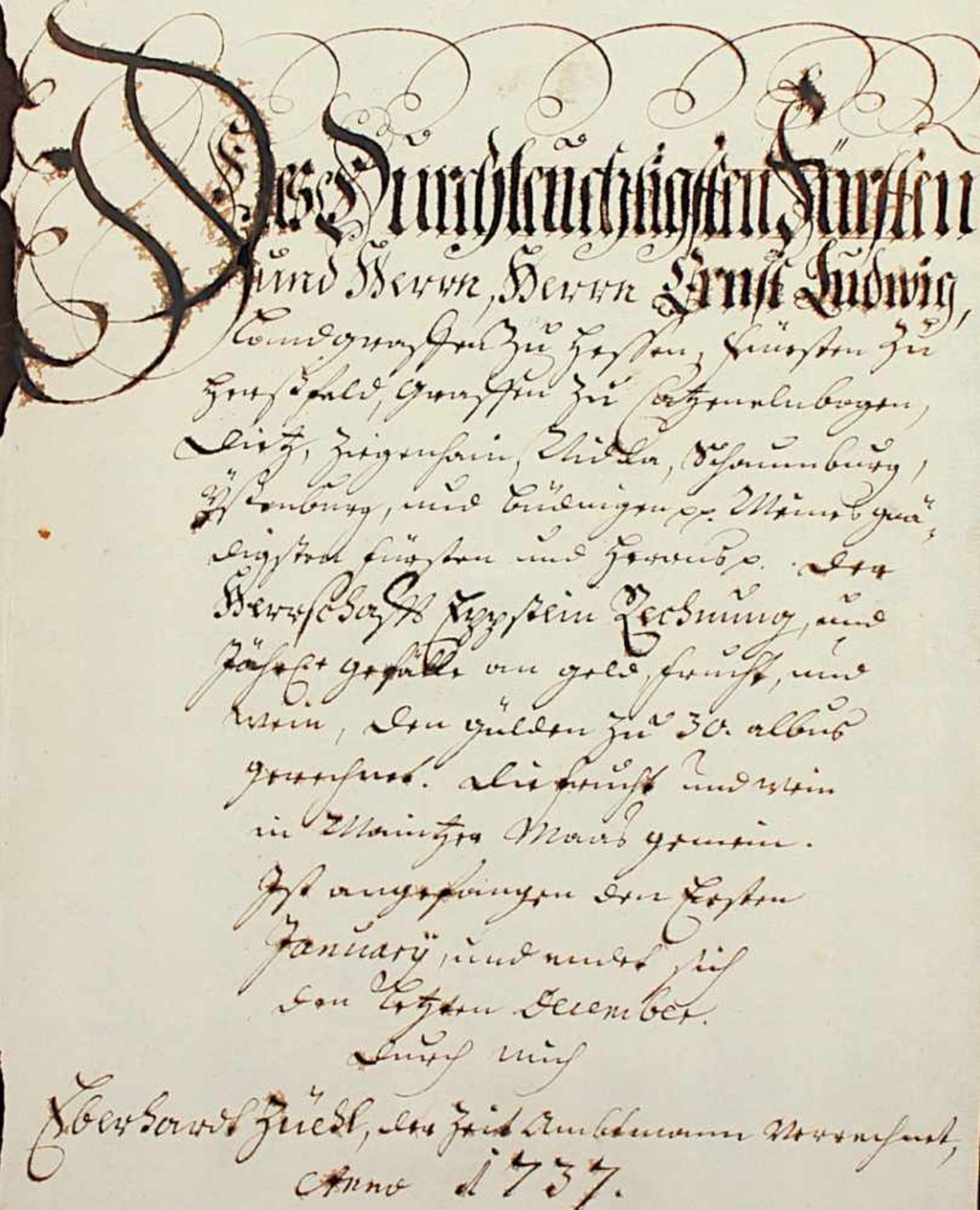 URKUNDE, Tusche auf Papier, 28 x 20, datiert 1737, R.- - -22.00 % buyer's premium on the hammer