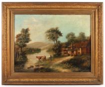 PEMBERY, Richard John (1820-1891), "Landschaft mit Gehöft und Figurenstaffage", Öl/Papier, 48 x