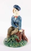 FIGUR "DANNY", Junge mit Picknickkorb, Keramik, polychrom glasiert, H 15, GORT, USA, 2.H.20.