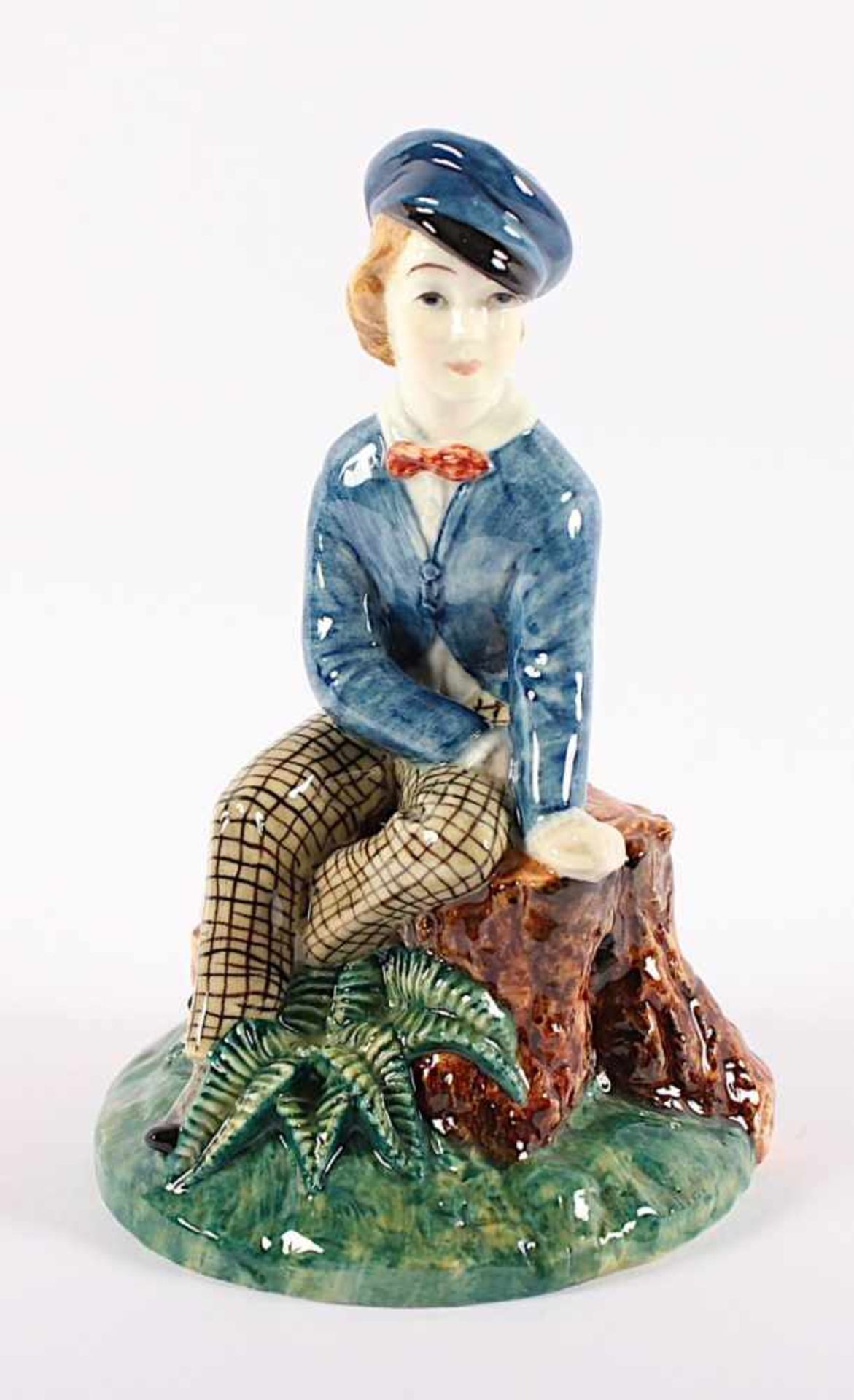 FIGUR "DANNY", Junge mit Picknickkorb, Keramik, polychrom glasiert, H 15, GORT, USA, 2.H.20.