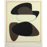 VASARELY, Victor, "Composition fond beige", Original-Farblithografie, 32 x 27, auf Rives-Bütten,