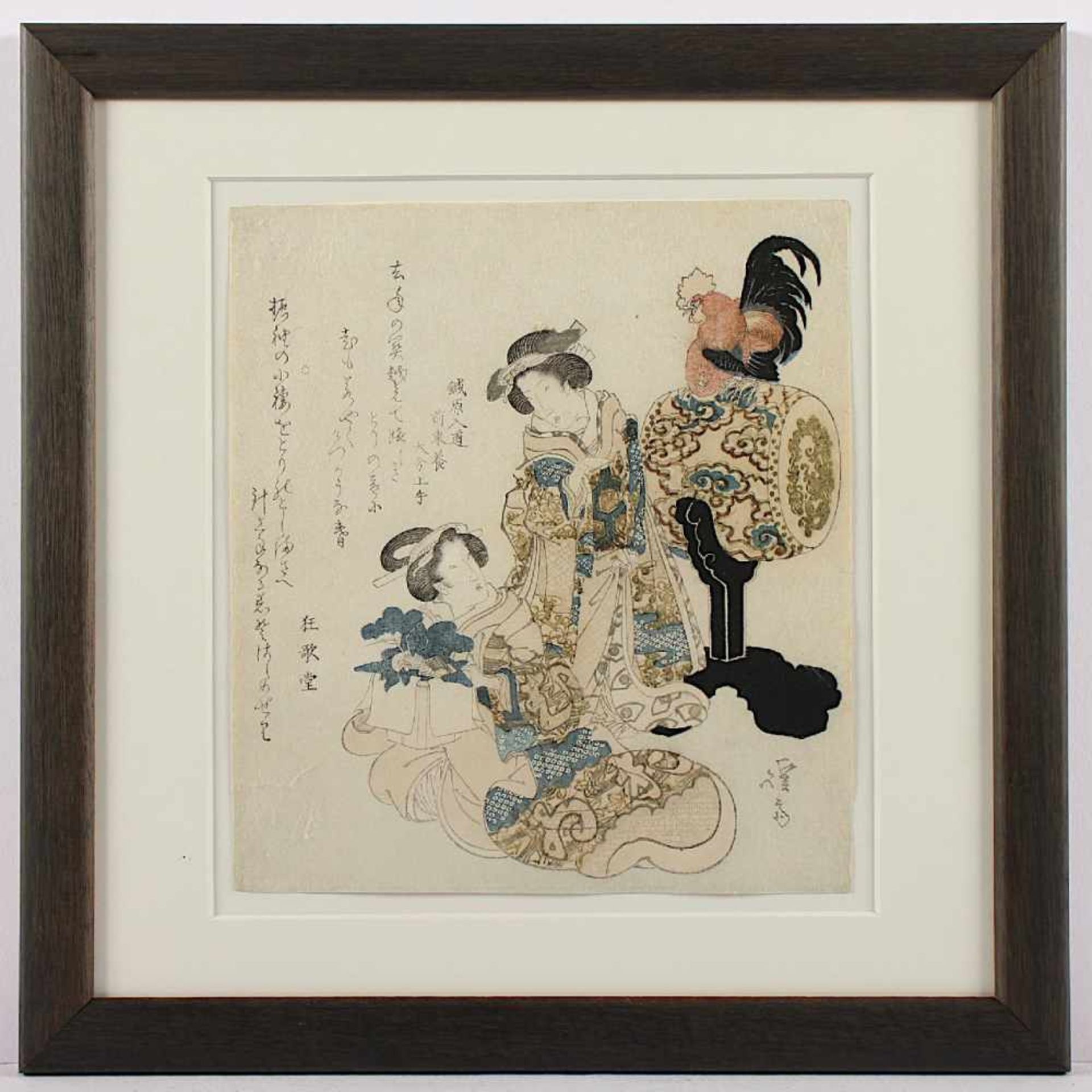 KEISAI EISEN (1790-1848), Surimono für das Jahr des Hahns (1825), Shikishiban surimono (19 x 21, - Bild 2 aus 2